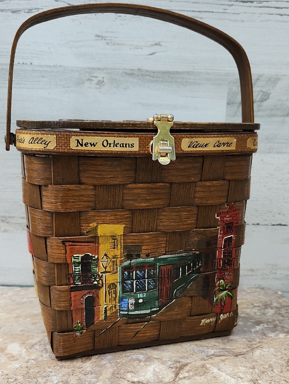 VTG CARO NAN NEW ORLEANS THEMED BASKET BAG